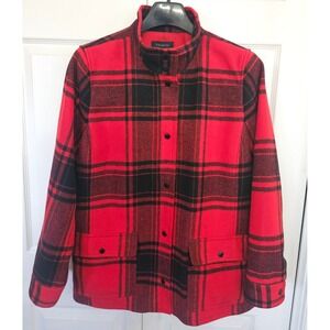 Talbots‎ Red Black Buffalo Plaid Barn Coat Button Jacket Medium M/L Chore Wool